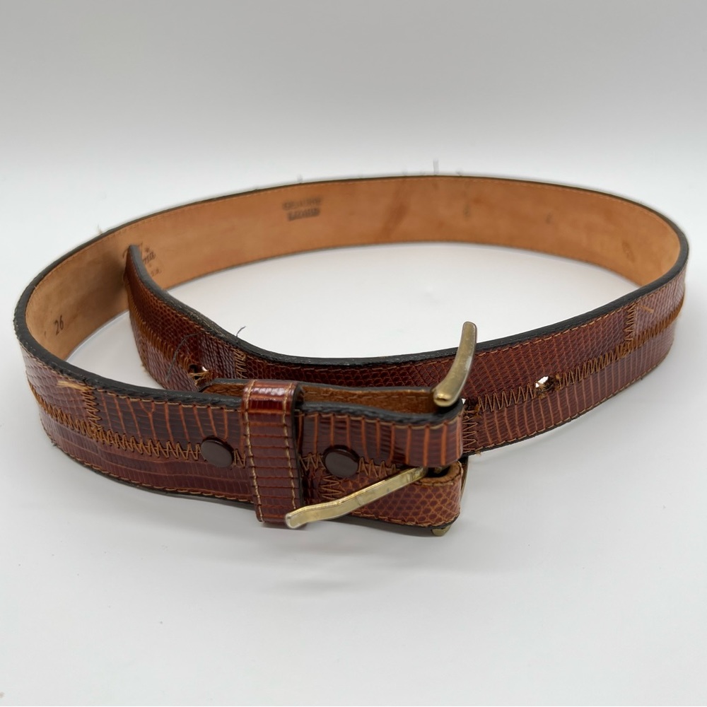 Tony Lama Genuine Lizard Western Cowboy Style Belt Vintage Made in USA Brown
